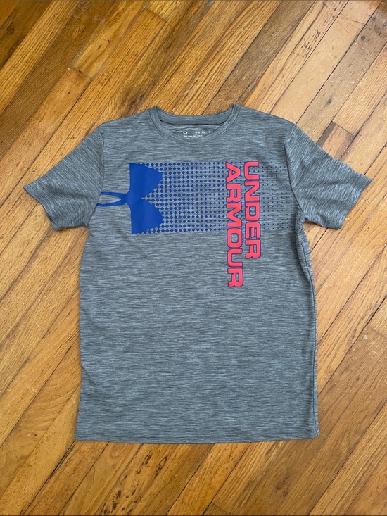 Under Armour Other - Under Armour Grey Tee with Blue Graphic and Red Logo